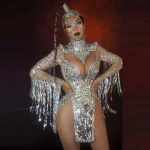 Sequin Dress with mesh undertone and fringes with double slit in front.